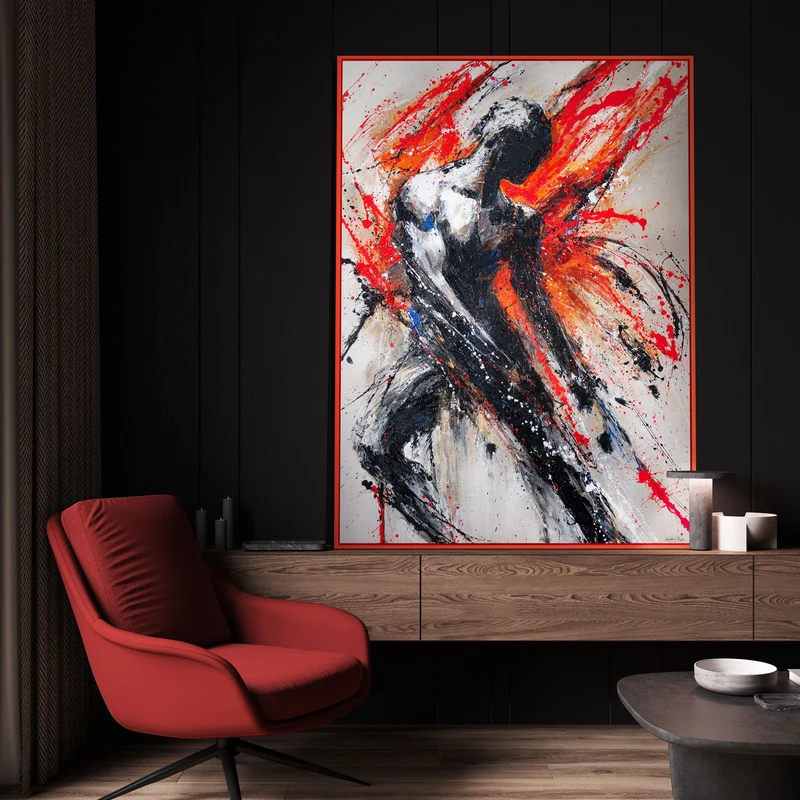 Original handgemaltes Acrylbild „Schwarze Kraft“ auf Leinwand mit Rahmen