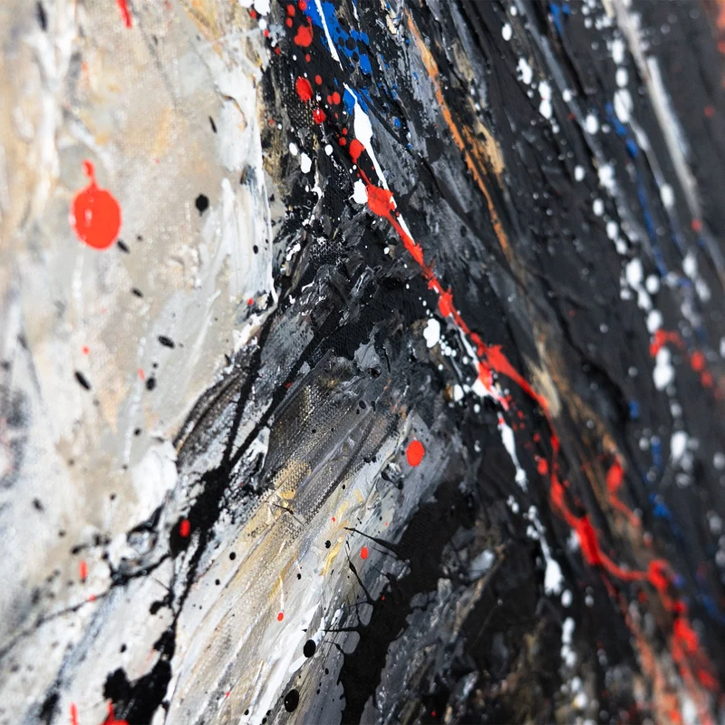 Original handgemaltes Acrylbild „Schwarze Kraft“ auf Leinwand mit Rahmen