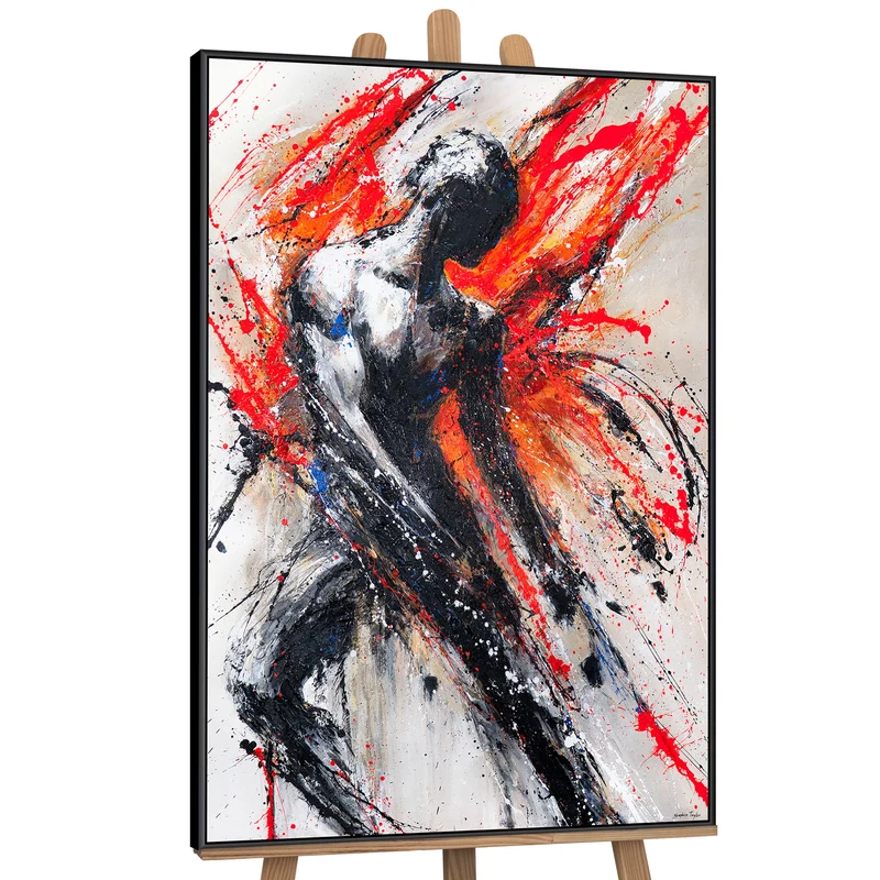Original handgemaltes Acrylbild „Schwarze Kraft“ auf Leinwand mit Rahmen