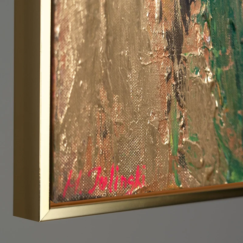 Modernes Leinwandbild „Blumensilhouetten“ – Abstrakte Kunst mit Goldrahmen
