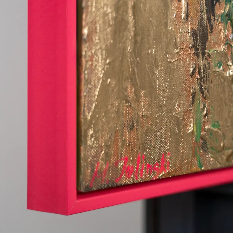 Modernes Leinwandbild „Blumensilhouetten“ – Abstrakte Kunst mit Goldrahmen