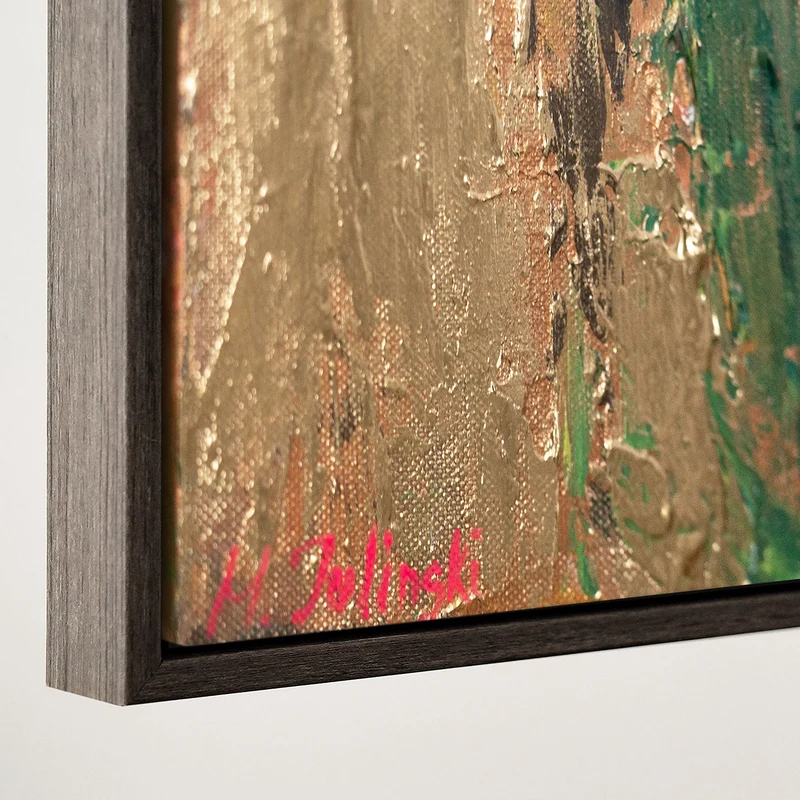 Modernes Leinwandbild „Blumensilhouetten“ – Abstrakte Kunst mit Goldrahmen