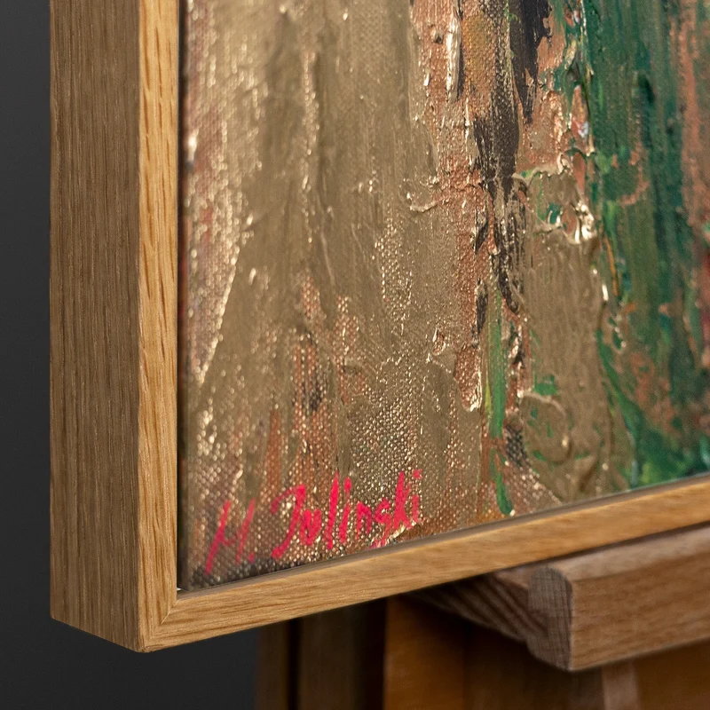 Modernes Leinwandbild „Blumensilhouetten“ – Abstrakte Kunst mit Goldrahmen
