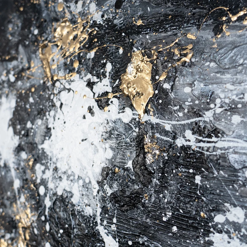 Abstraktes Leinwandbild mit Rahmen „Energie der Linien“ – monochrome Kunst mit Gold