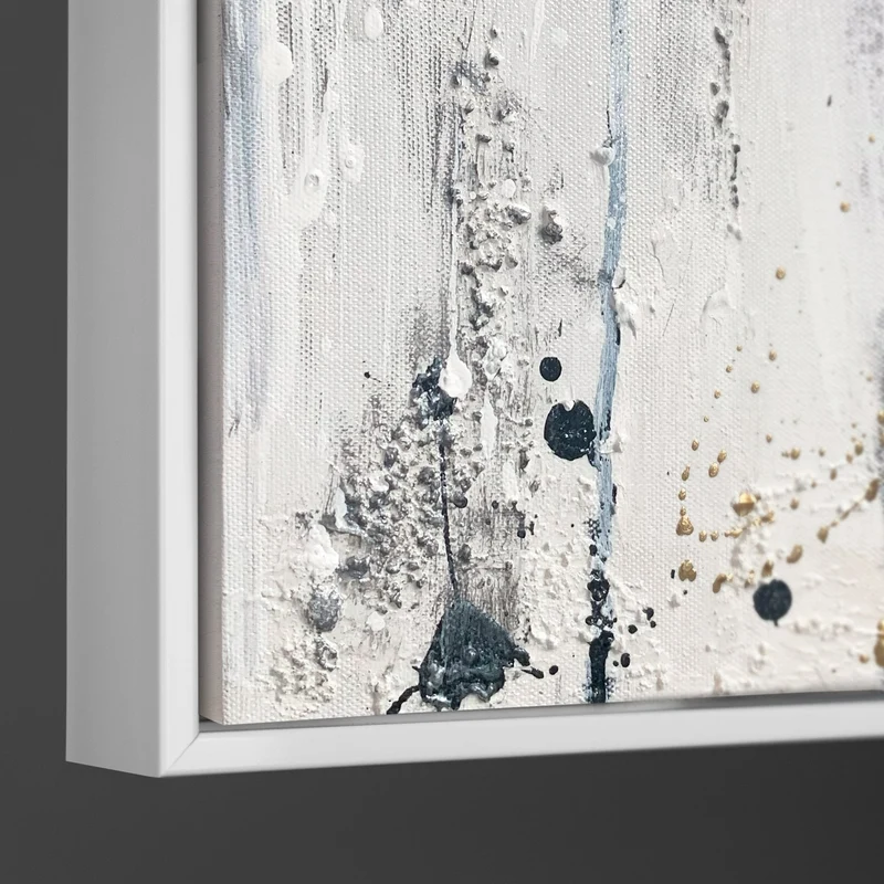 Abstraktes Leinwandbild mit Rahmen „Energie der Linien“ – monochrome Kunst mit Gold