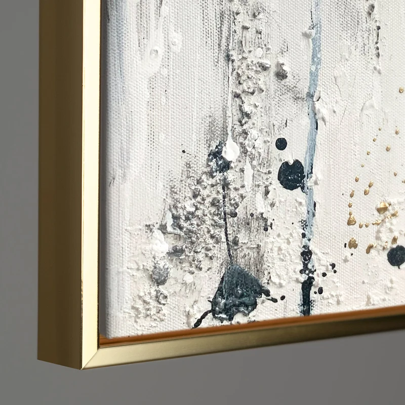 Abstraktes Leinwandbild mit Rahmen „Energie der Linien“ – monochrome Kunst mit Gold