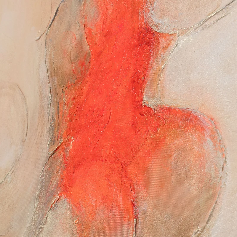 Abstraktes Acrylbild „Echo der Flammen“ – Moderne Leinwandkunst in Beige und Rot