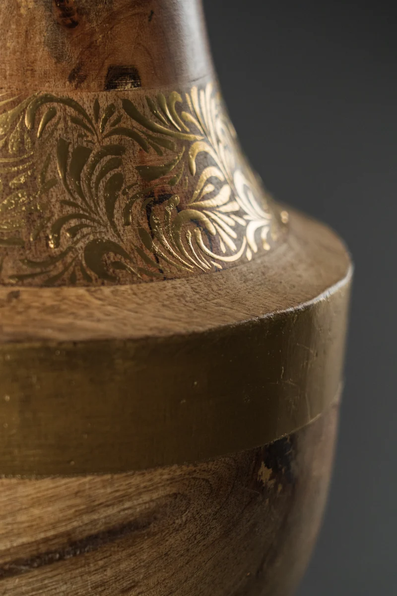 Handgefertigte Holzvase mit Goldmuster – Exklusives Interieur-Dekor