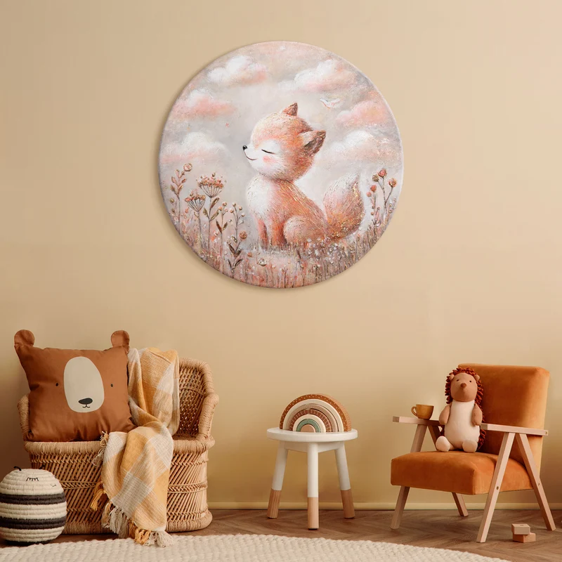 Rundes Acrylbild „Foxy" – handgemalter Fuchs fürs Kinderzimmer, Ø 60–100 cm