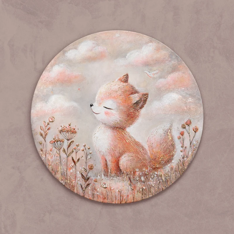 Rundes Acrylbild „Foxy" – handgemalter Fuchs fürs Kinderzimmer, Ø 60–100 cm