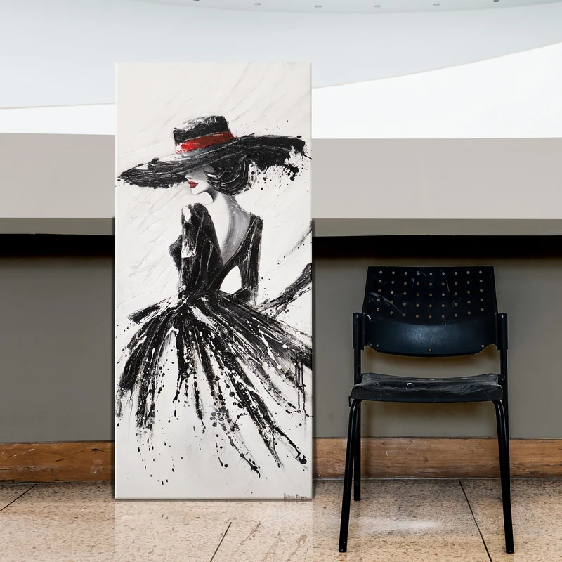 Handgemaltes Acrylbild "Die Dame" – moderne Wanddeko auf Leinwand 115x50 cm