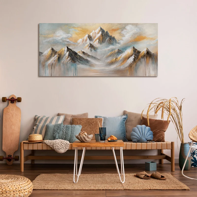 Acrylbild "Mountain Light"– abstraktes Leinwandbild mit Struktur 115x50 cm