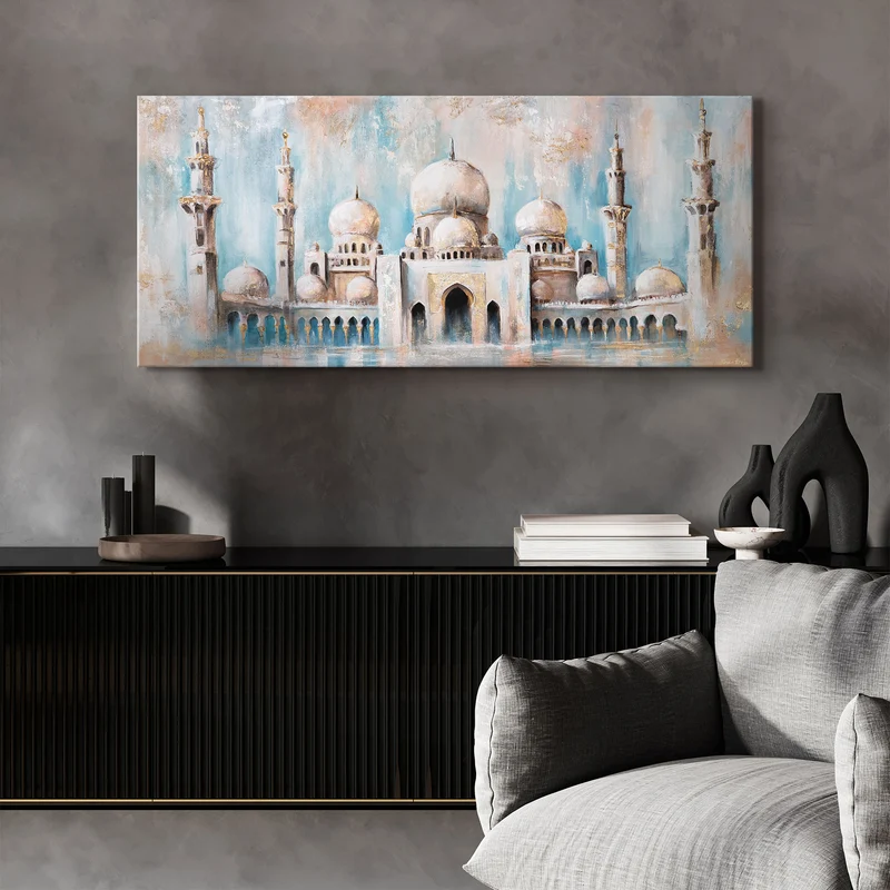 Handgemaltes Gemälde "Pfad des Lichts" – moderne Wanddeko mit Moschee 115x50cm