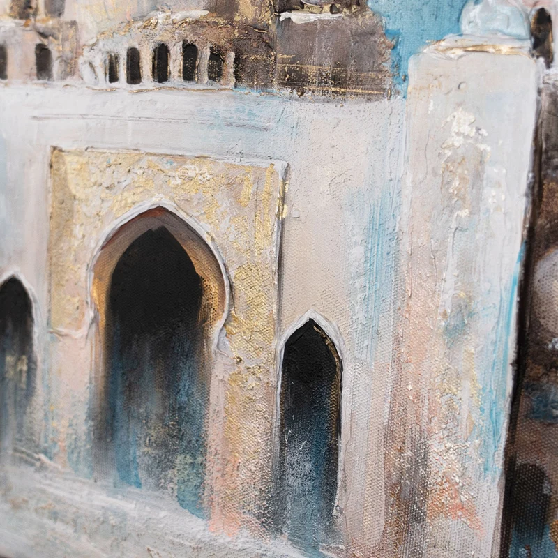 Handgemaltes Gemälde "Pfad des Lichts" – moderne Wanddeko mit Moschee 115x50cm