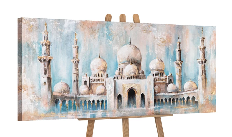 Handgemaltes Gemälde "Pfad des Lichts" – moderne Wanddeko mit Moschee 115x50cm