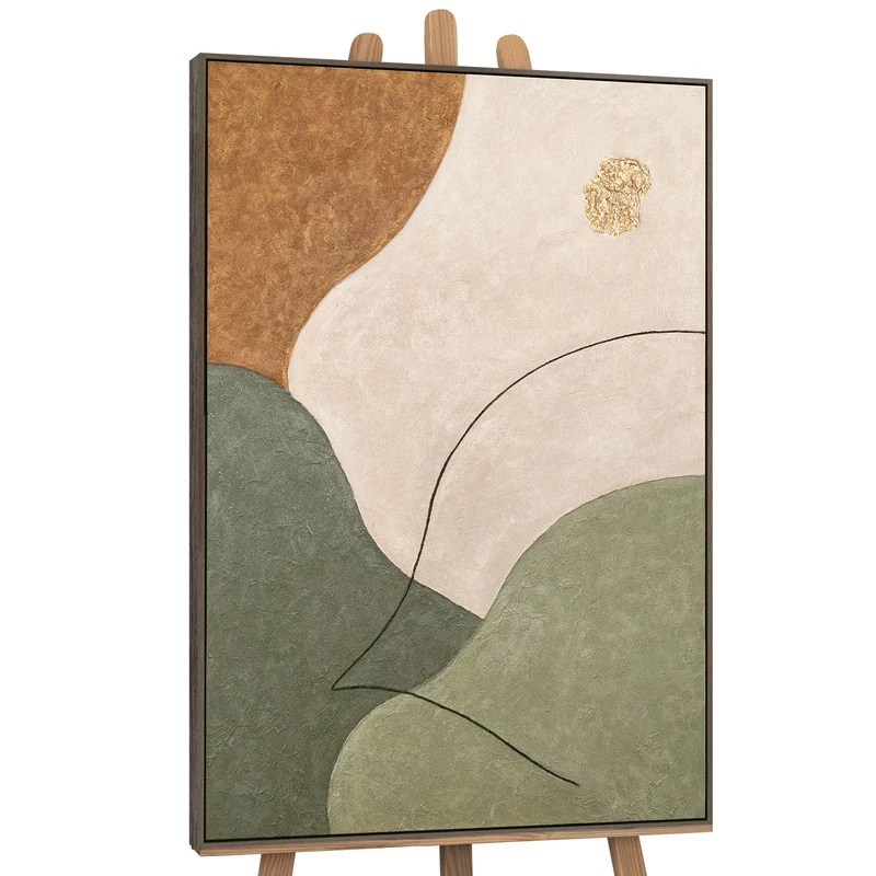 Abstraktes Wandbild mit Struktur in Beige, Grün & Gold – Modernes Acrylgemälde auf Leinwand