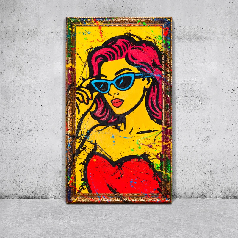 Abstraktes Gemälde Pop-Art – Bunte Bilder für Wohnzimmer Deko „Miss WOW“