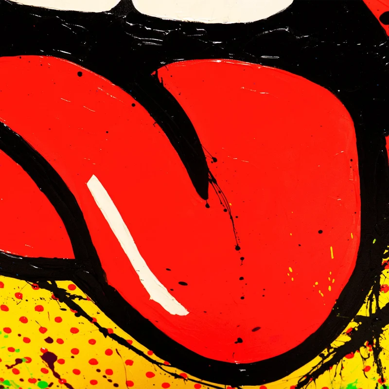 Handgemaltes Wandbilder Wohnzimmer – Abstrakte Kunst mit Pop-Art Mund „WOW“
