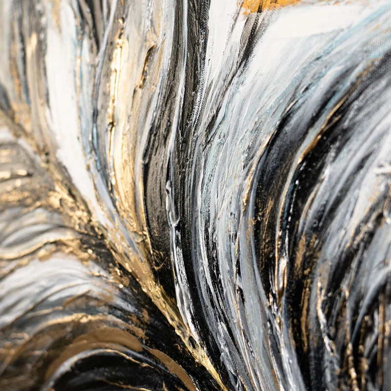 Acrylbild auf Leinwand handgemalt Abstrakte Wandkunst "Goldene Feder" 115x50cm