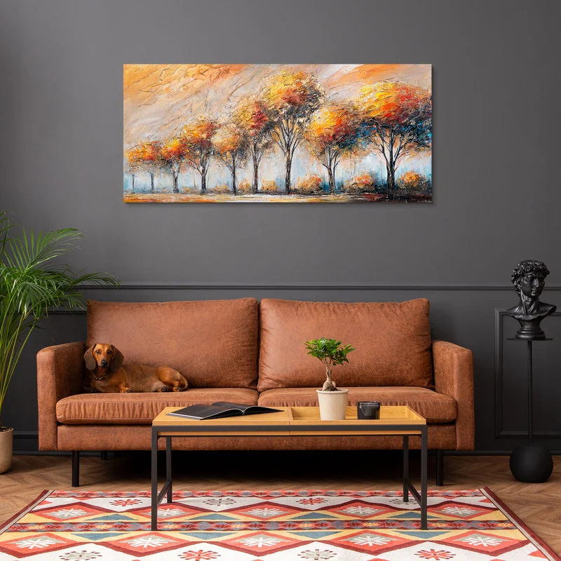 Gemälde auf Leinwand in Herbstfarben "Das Glühen der Blätter" 115x50cm