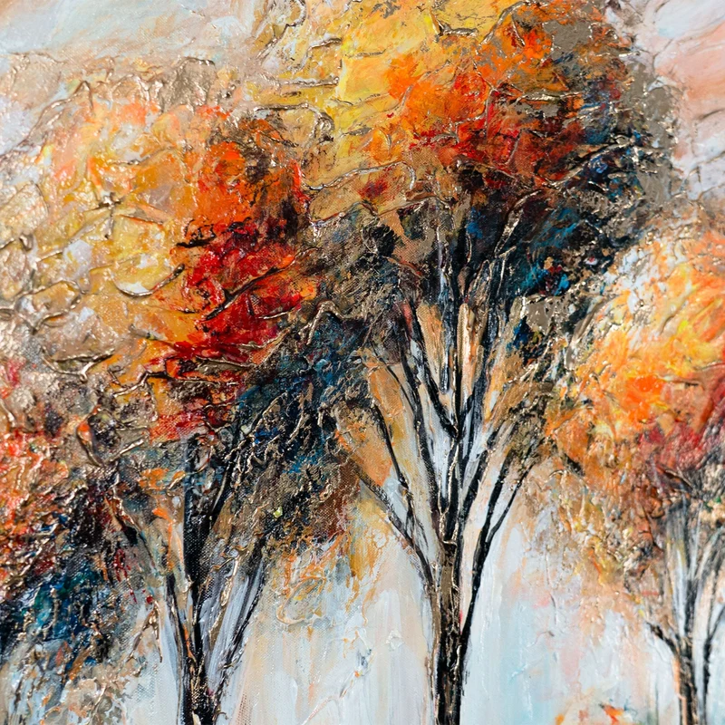 Gemälde auf Leinwand in Herbstfarben "Das Glühen der Blätter" 115x50cm