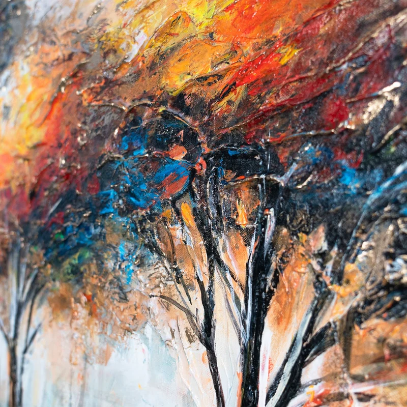 Gemälde auf Leinwand in Herbstfarben "Das Glühen der Blätter" 115x50cm