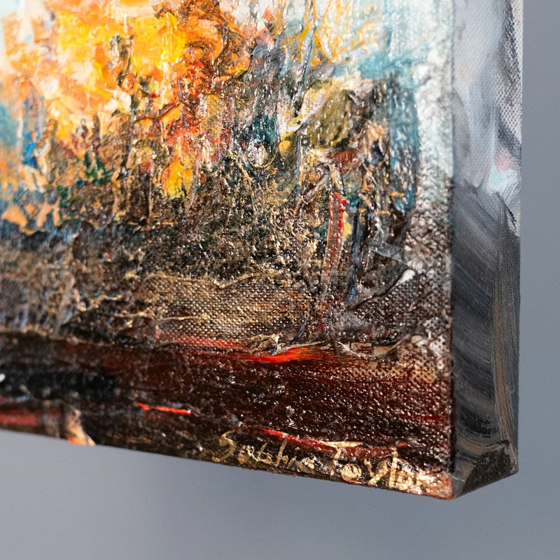 Gemälde auf Leinwand in Herbstfarben "Das Glühen der Blätter" 115x50cm