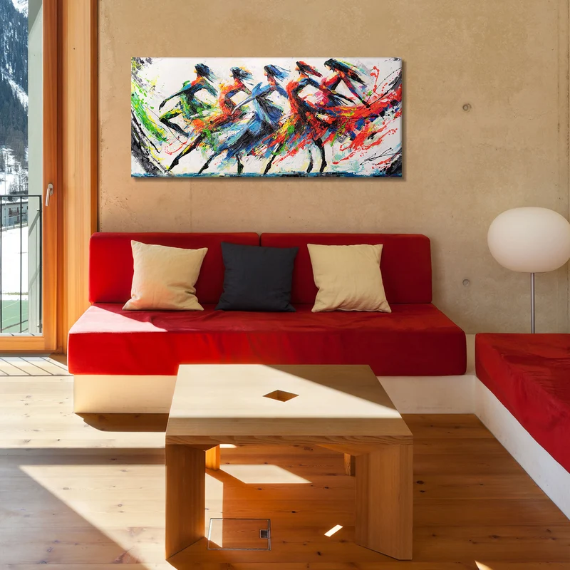 Handgemaltes Abstrakte Acrylbild auf Leinwand "Farbenfrohe Anmut" 115x50cm