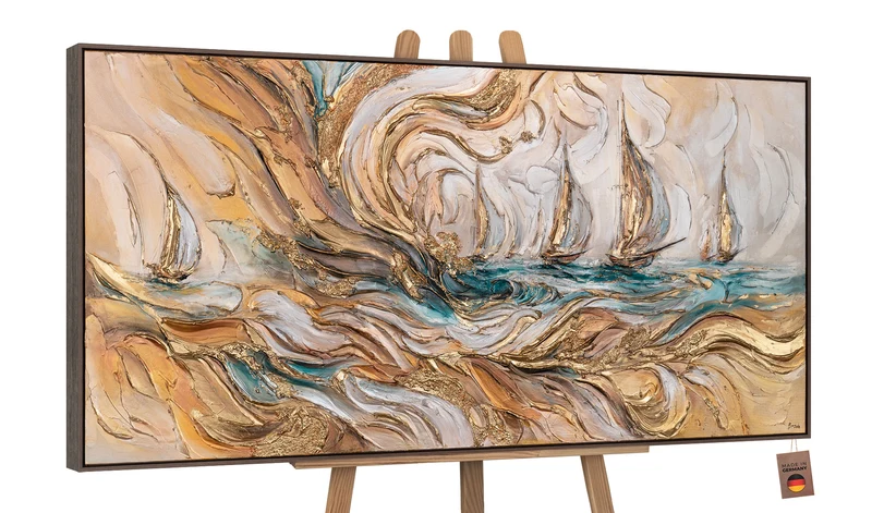 Leinwandbild mit Struktur - Abstrakte Acrylmalerei "Zeitwellen" mit Rahmen