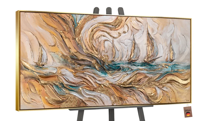 Leinwandbild mit Struktur - Abstrakte Acrylmalerei "Zeitwellen" mit Rahmen
