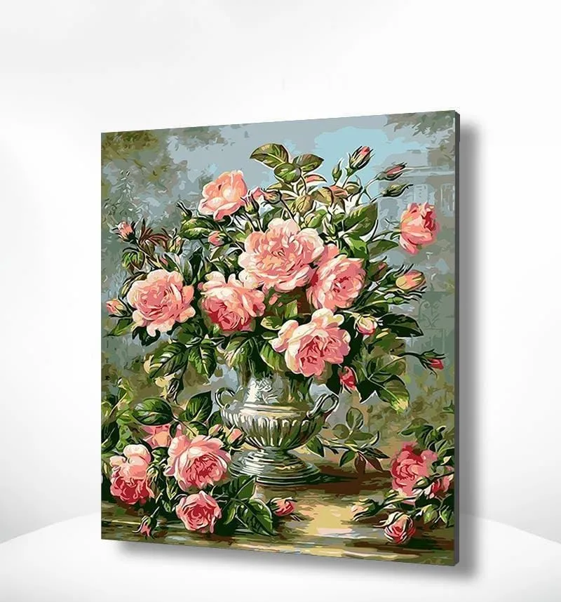 Malen nach Zahlen Rosa Blumen in einer Vase