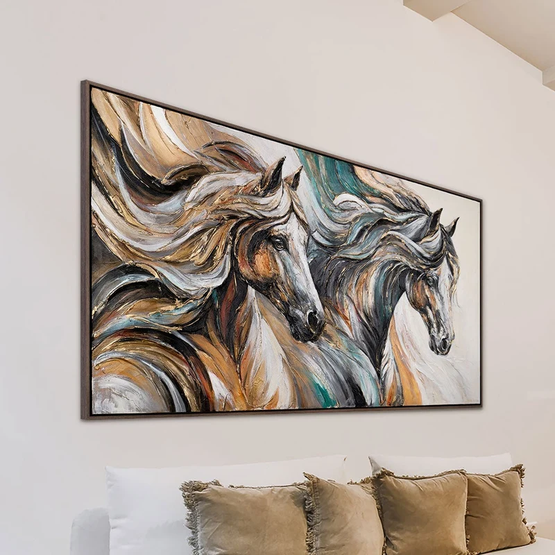 Handgemaltes Acrylbild Mit Pferden Auf Leinwand – Abstrakte Wanddeko "Bewegungsenergie"