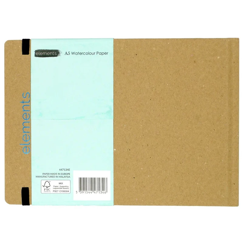 Elements A6 Watercolour Hard cover Book CP Landscape/Elastic Band 200gsm