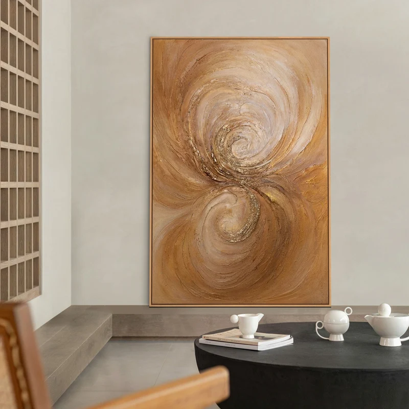 Abstraktes Acrylbild „Wirbelwind der Wärme“ – Handgemalte Leinwandkunst in warmen Brauntönen