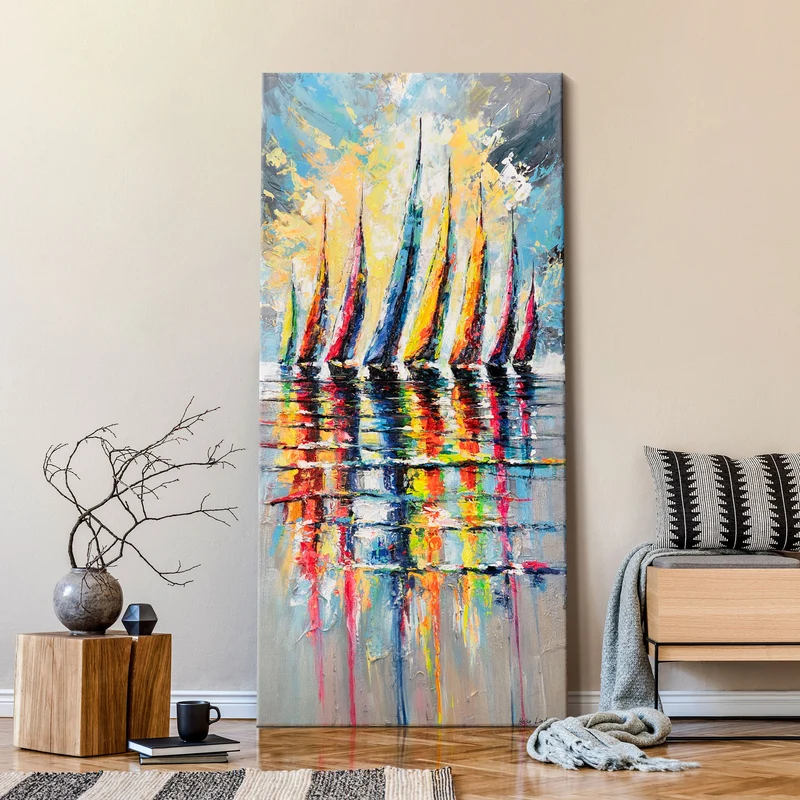 Abstraktes Gemälde "Coloured Sails" - Acrylmalerei auf Leinwand 115x50cm