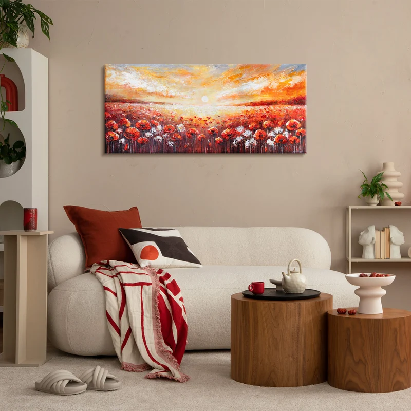 Abstrakte Acrylmalerei Leinwandbild Blumen "Scharlachrote Mohnblumen" 115х50cm