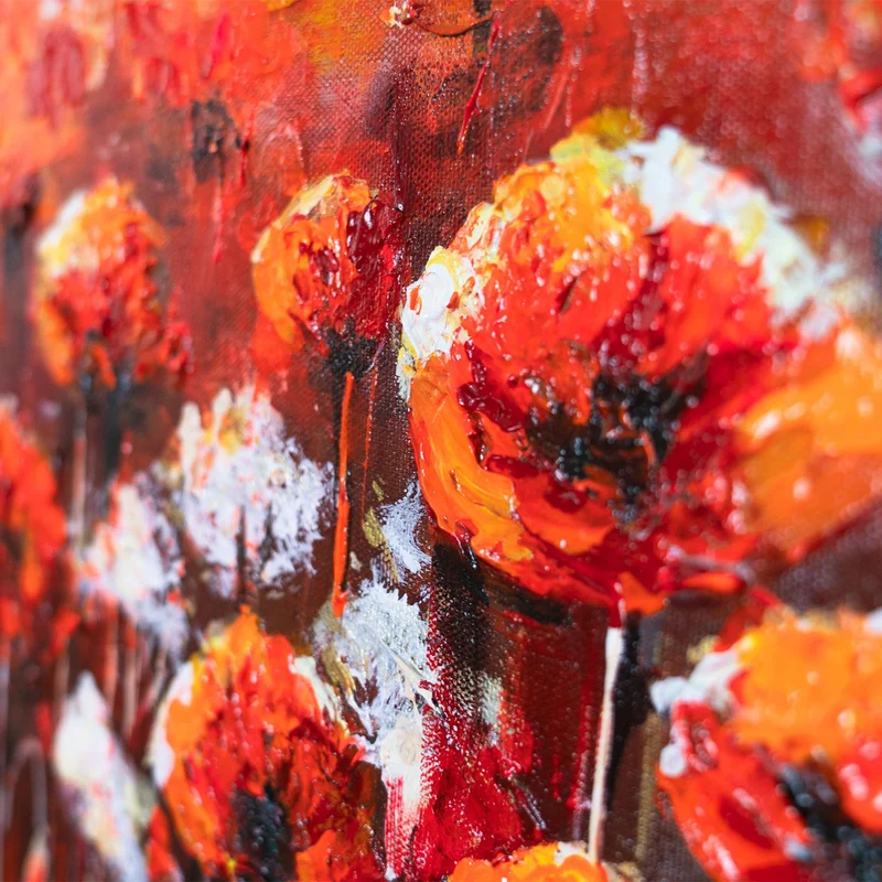 Abstrakte Acrylmalerei Leinwandbild Blumen "Scharlachrote Mohnblumen" 115х50cm