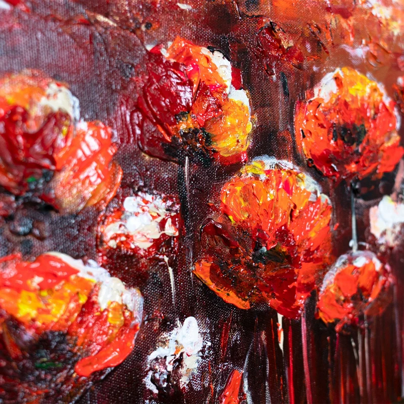 Abstrakte Acrylmalerei Leinwandbild Blumen "Scharlachrote Mohnblumen" 115х50cm
