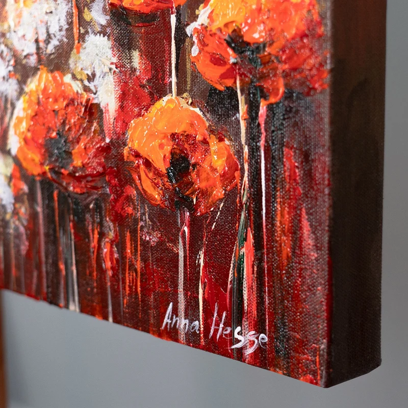 Abstrakte Acrylmalerei Leinwandbild Blumen "Scharlachrote Mohnblumen" 115х50cm