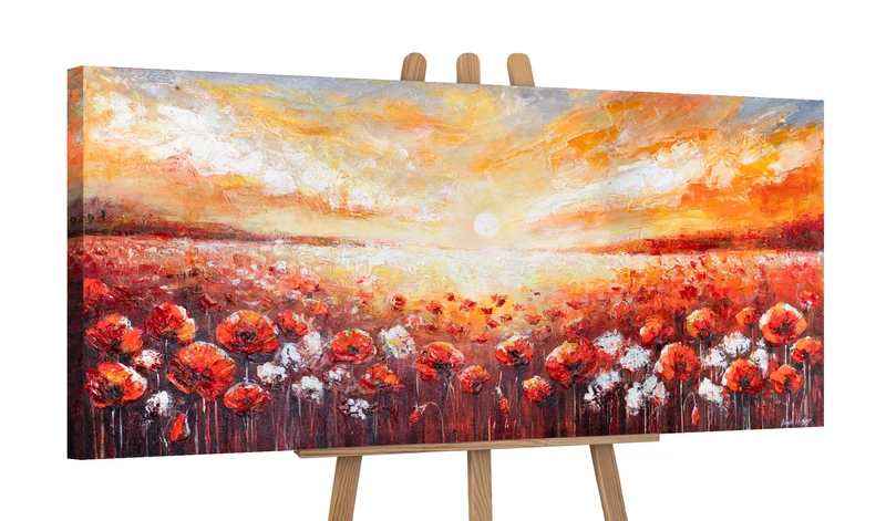 Abstrakte Acrylmalerei Leinwandbild Blumen "Scharlachrote Mohnblumen" 115х50cm