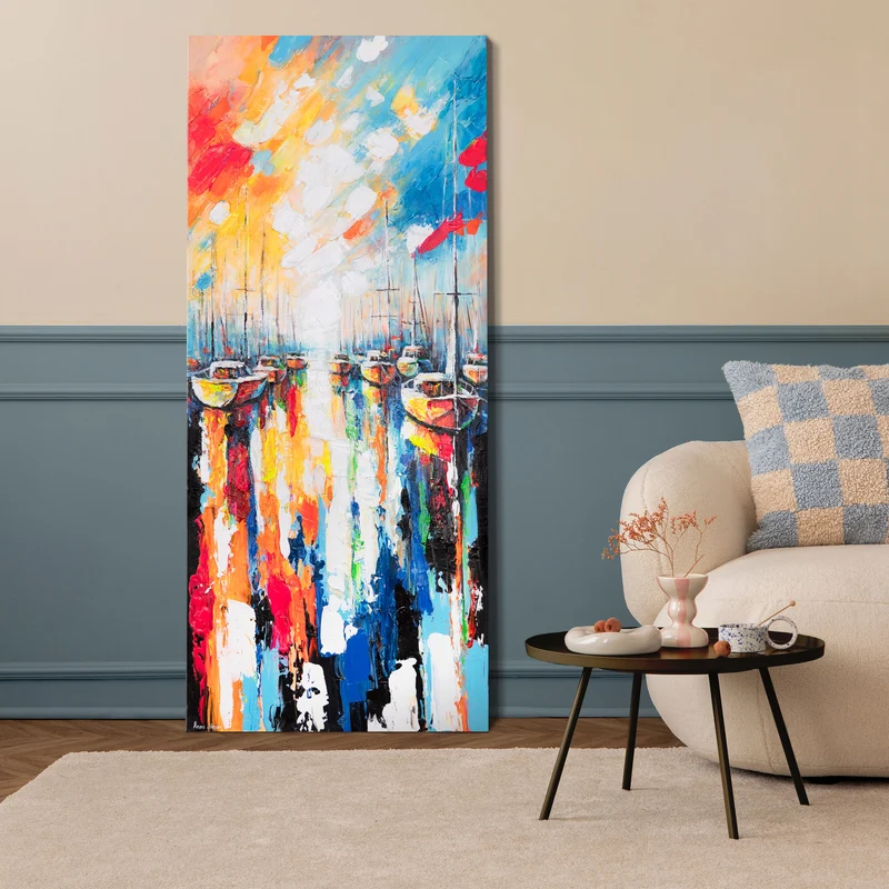 Handgemalte Bilder Unikate "Harmonie des Meeres" – bunte Acrylmalerei auf Leinwand 115x50cm