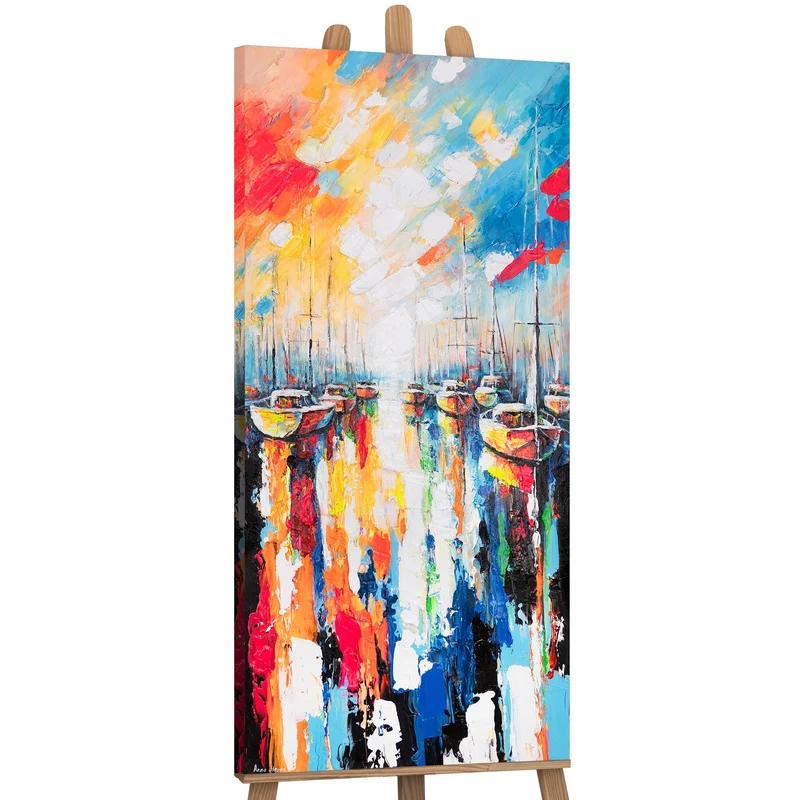 Handgemalte Bilder Unikate "Harmonie des Meeres" – bunte Acrylmalerei auf Leinwand 115x50cm