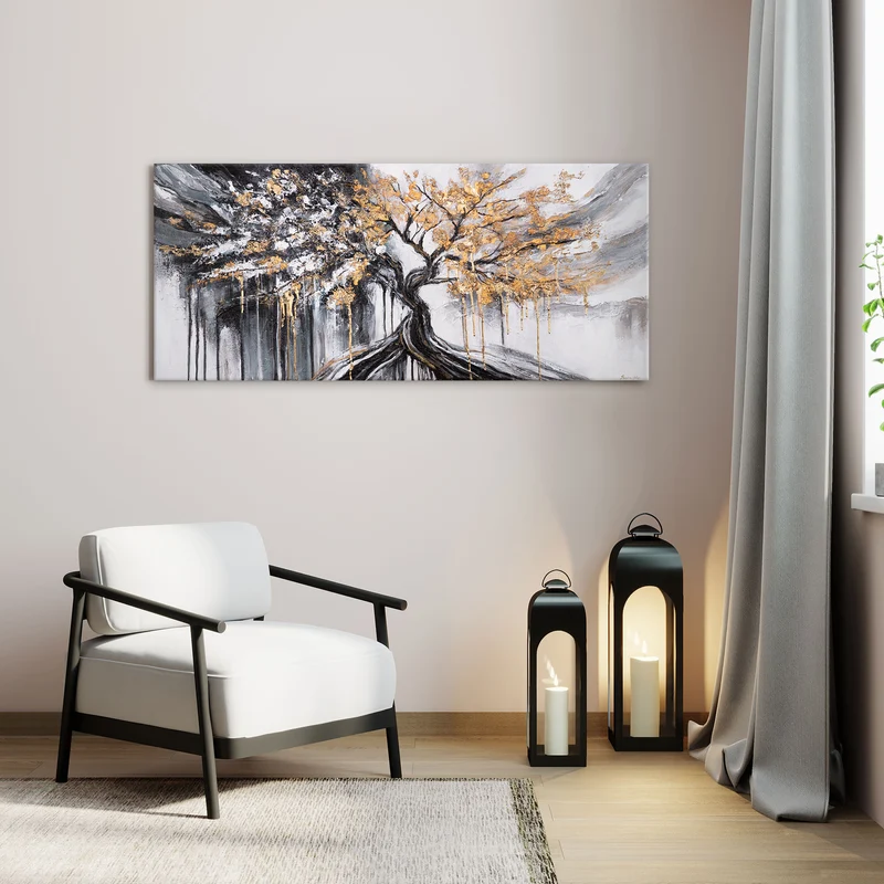 Schöne gemalte Bilder "Baum" – abstraktes handgemaltes Gemälde 115x50cm