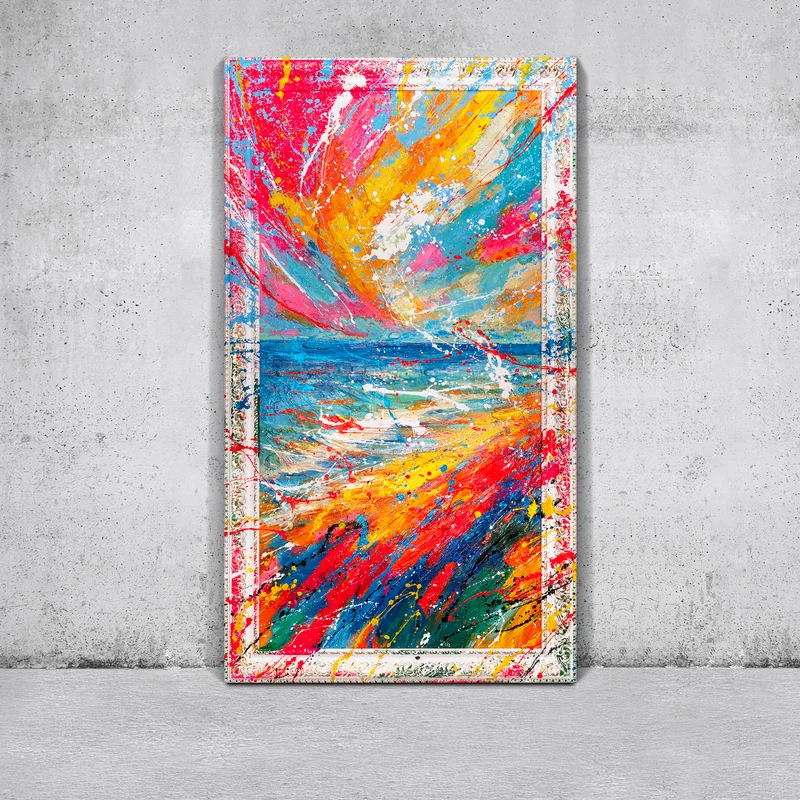 Moderne abstrakte Kunst auf Leinwand – Bunte Acrylmalerei „Glanz des Horizonts“