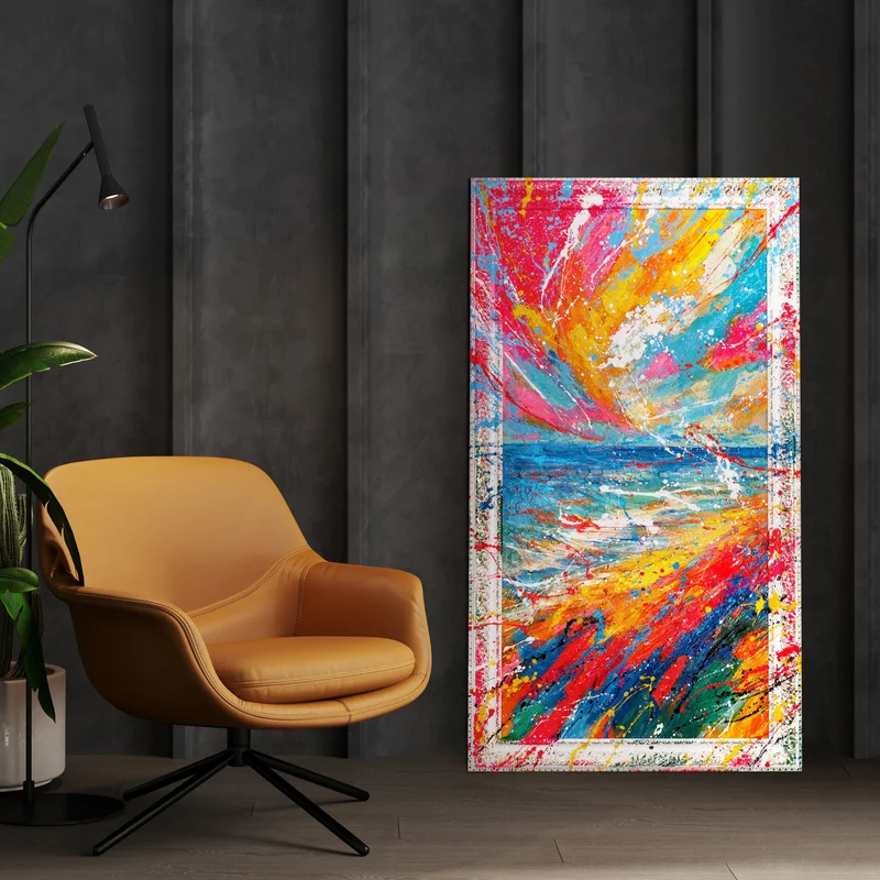 Moderne abstrakte Kunst auf Leinwand – Bunte Acrylmalerei „Glanz des Horizonts“