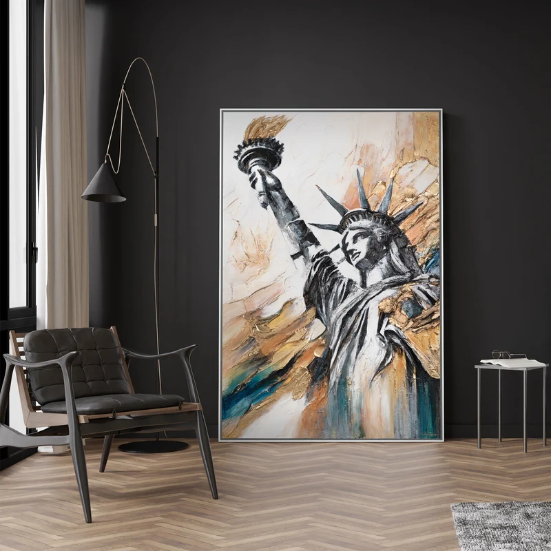 Abstrakte Acrylmalerei mit Statue of Liberty – Gerahmtes Bild "Licht der Freiheit"