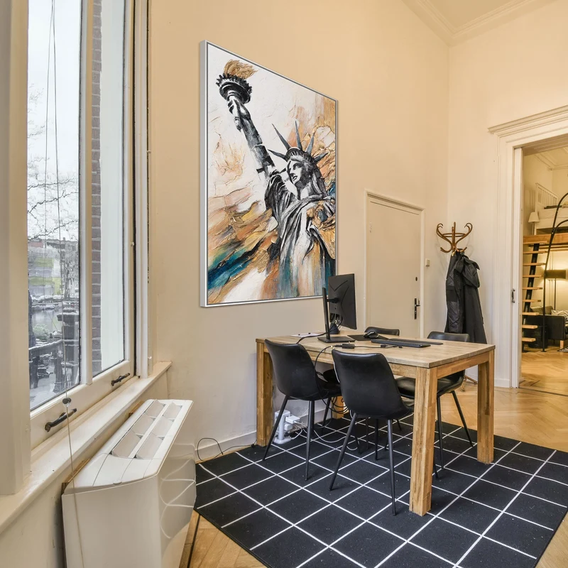 Abstrakte Acrylmalerei mit Statue of Liberty – Gerahmtes Bild "Licht der Freiheit"