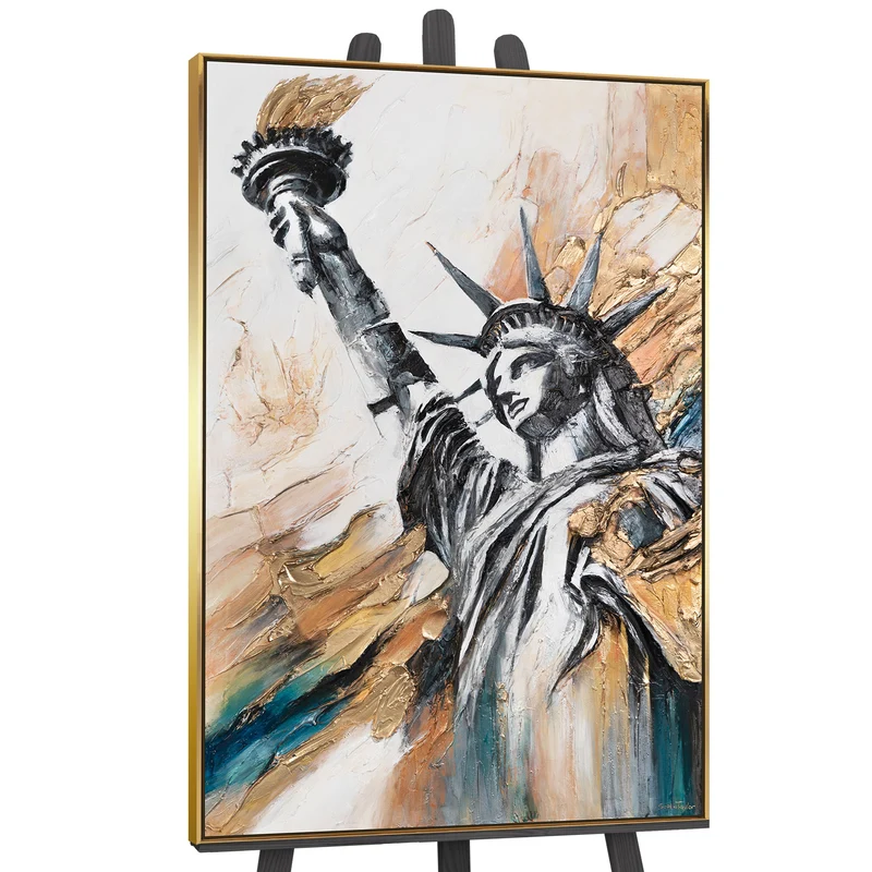 Abstrakte Acrylmalerei mit Statue of Liberty – Gerahmtes Bild "Licht der Freiheit"