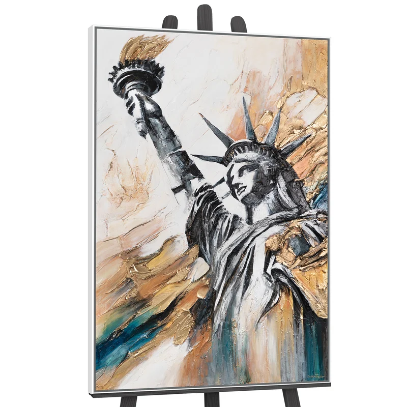 Abstrakte Acrylmalerei mit Statue of Liberty – Gerahmtes Bild "Licht der Freiheit"