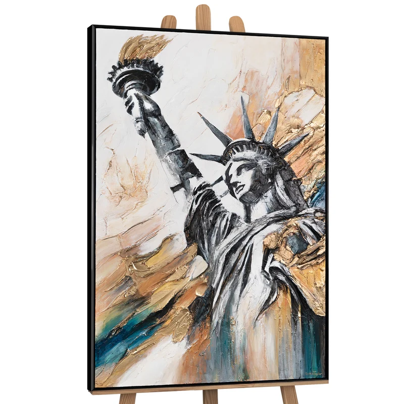 Abstrakte Acrylmalerei mit Statue of Liberty – Gerahmtes Bild "Licht der Freiheit"